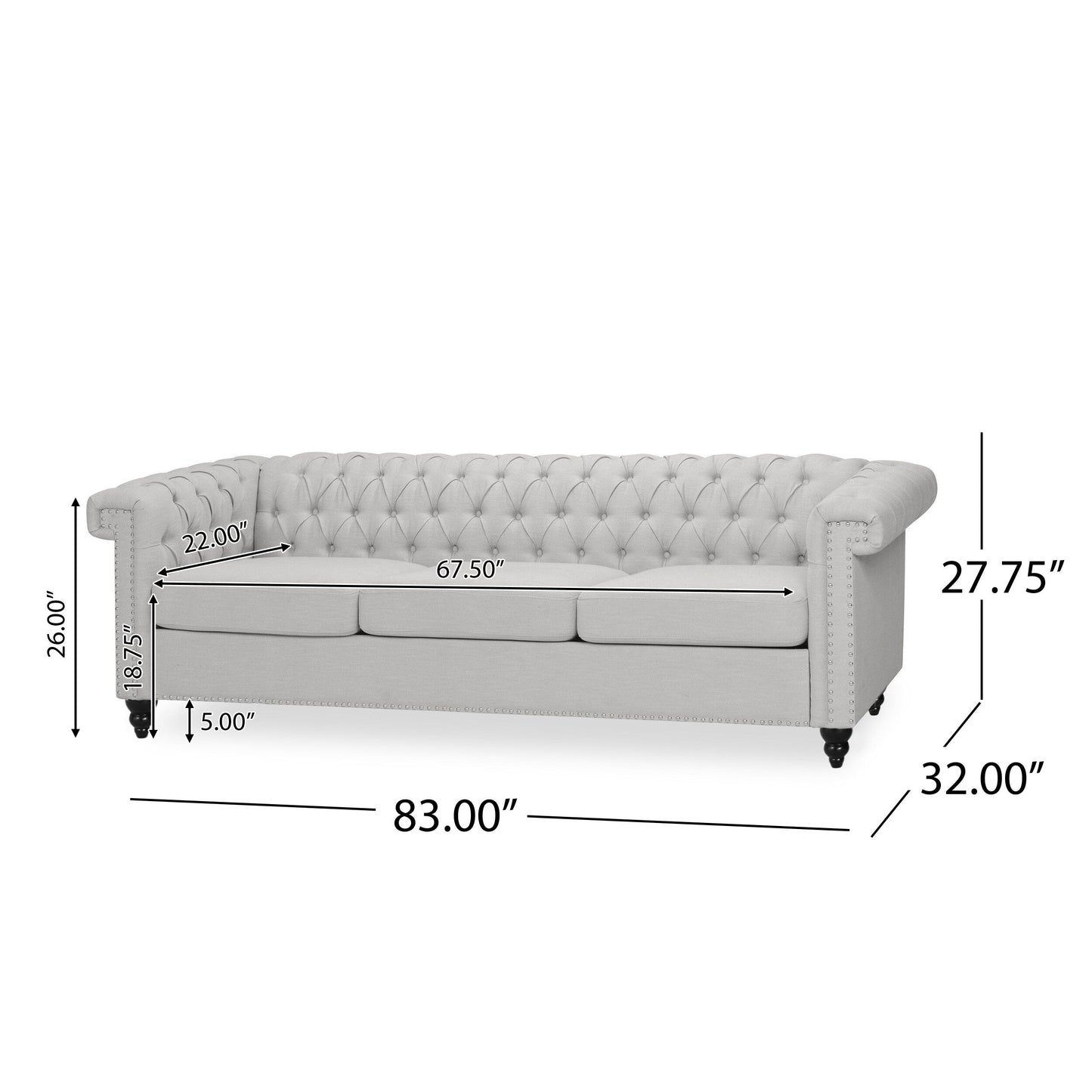Divano Chesterfield a 3 posti con capitonné e borchie