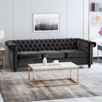 Divano Chesterfield a 3 posti con capitonné e borchie