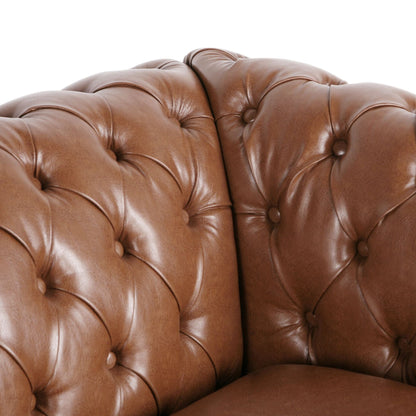 Divano Chesterfield 84.75 imbottito a 3 posti con bottoni, borchie e gambe in legno per soggiorno