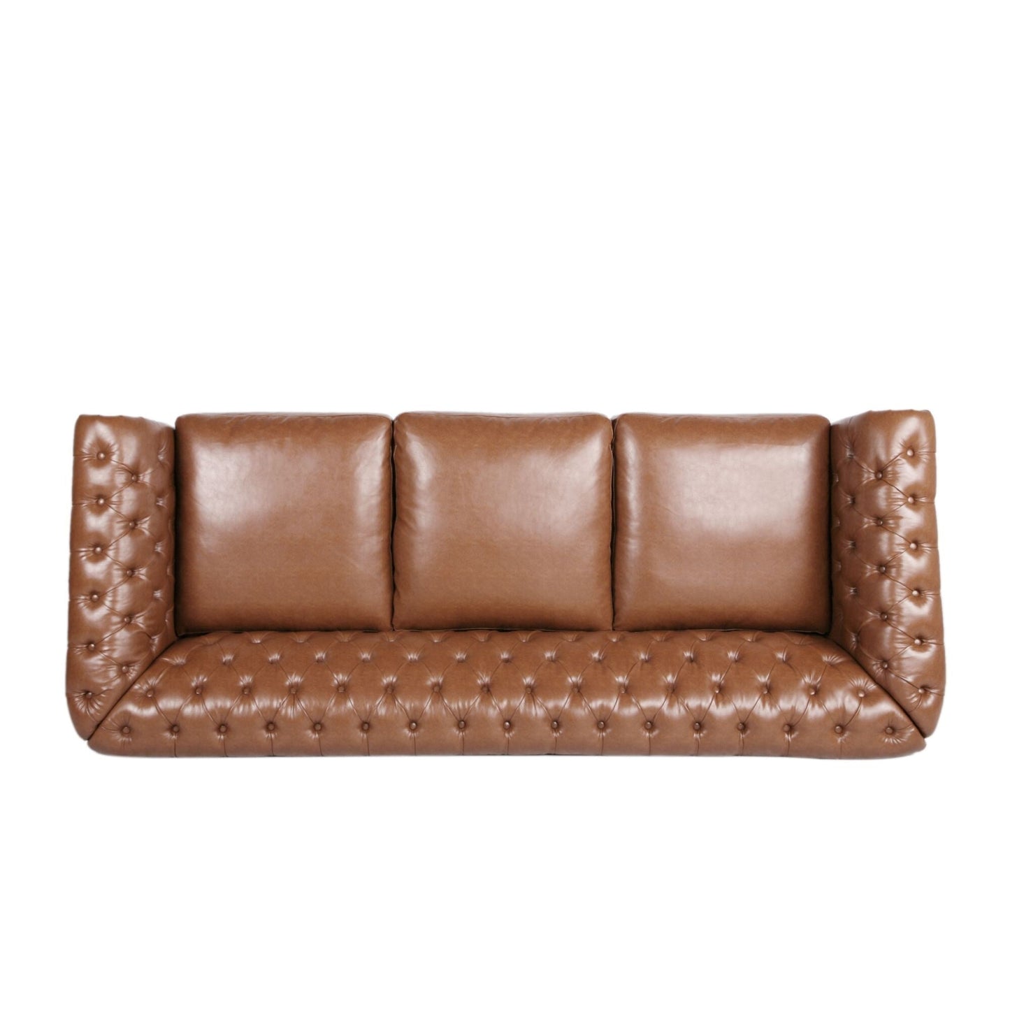 Divano Chesterfield 84.75 imbottito a 3 posti con bottoni, borchie e gambe in legno per soggiorno