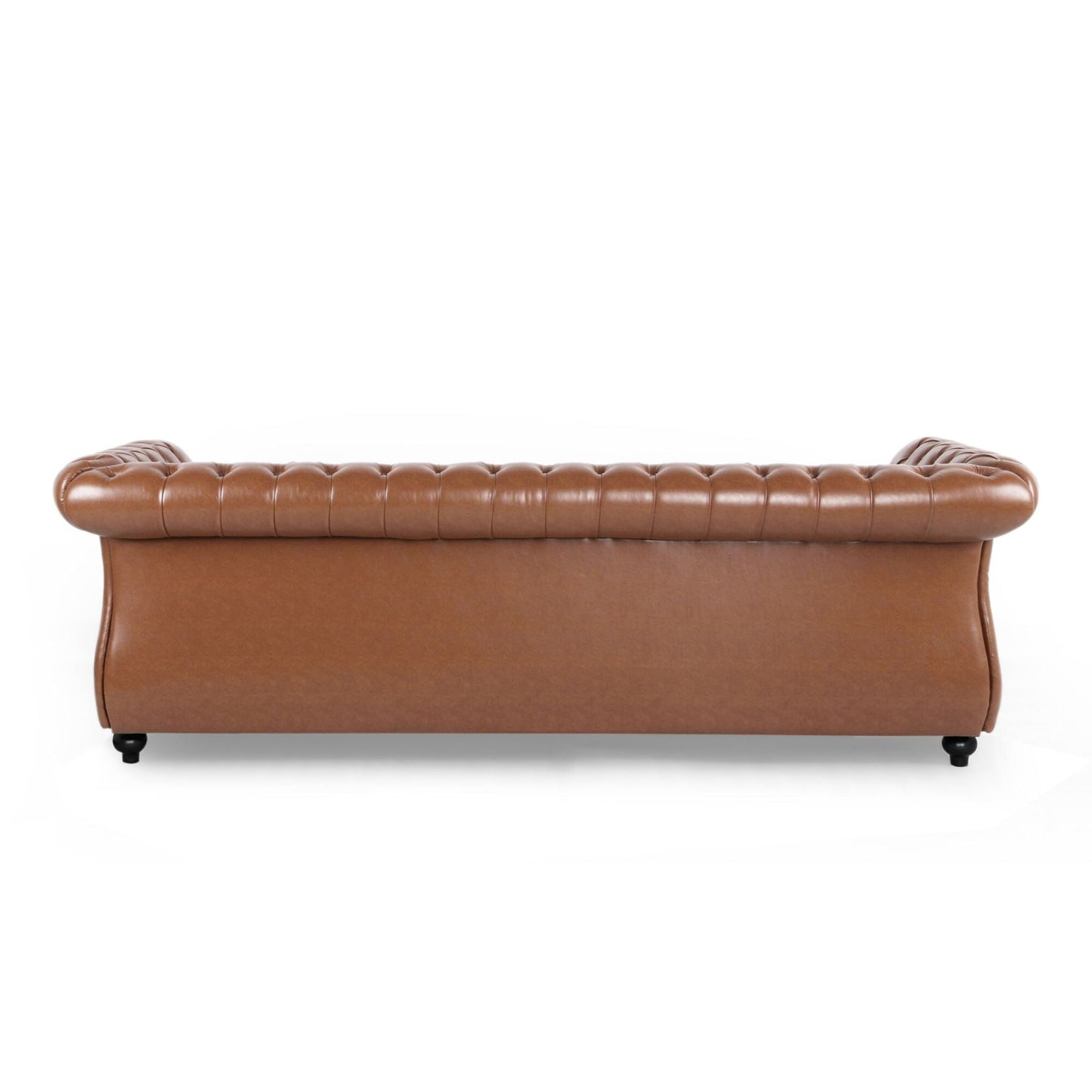 Divano Chesterfield 84.75 imbottito a 3 posti con bottoni, borchie e gambe in legno per soggiorno