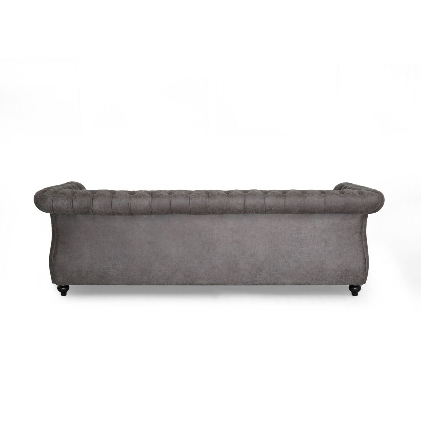 Divano Chesterfield 84.75 imbottito a 3 posti con bottoni, borchie e gambe in legno per soggiorno