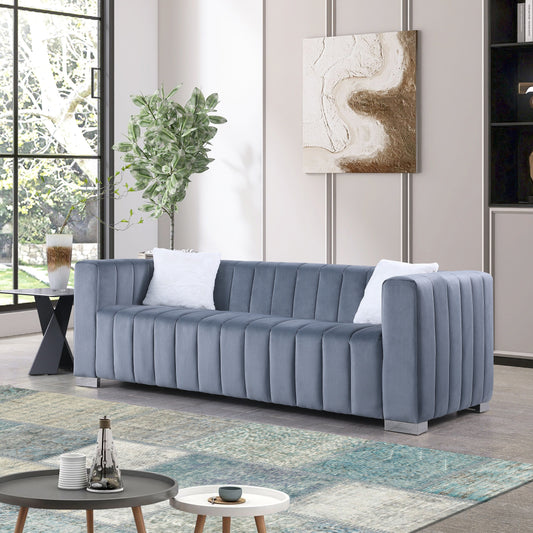 Divano Chesterfield 87.01 a 3 posti con cuscini e rivestimento in velluto per soggiorno