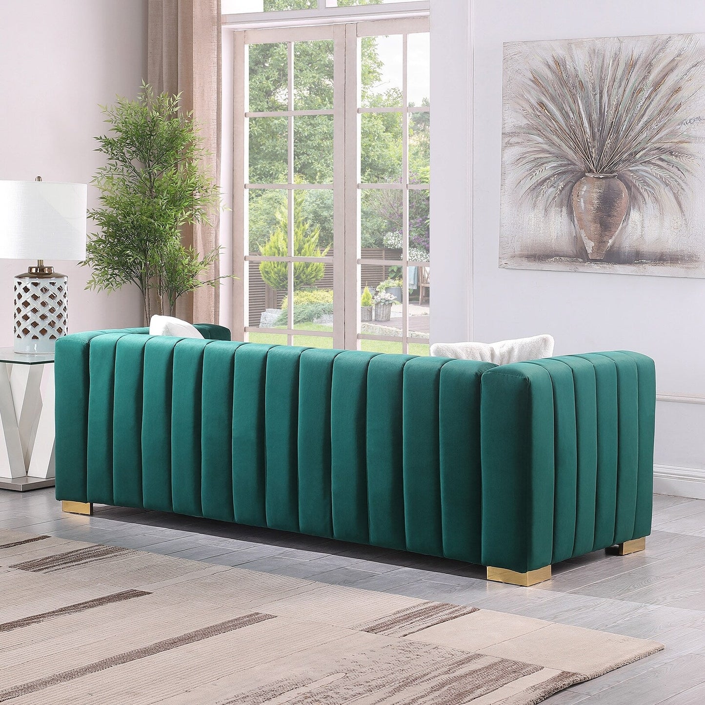Divano Chesterfield 87.01 a 3 posti con cuscini e rivestimento in velluto per soggiorno