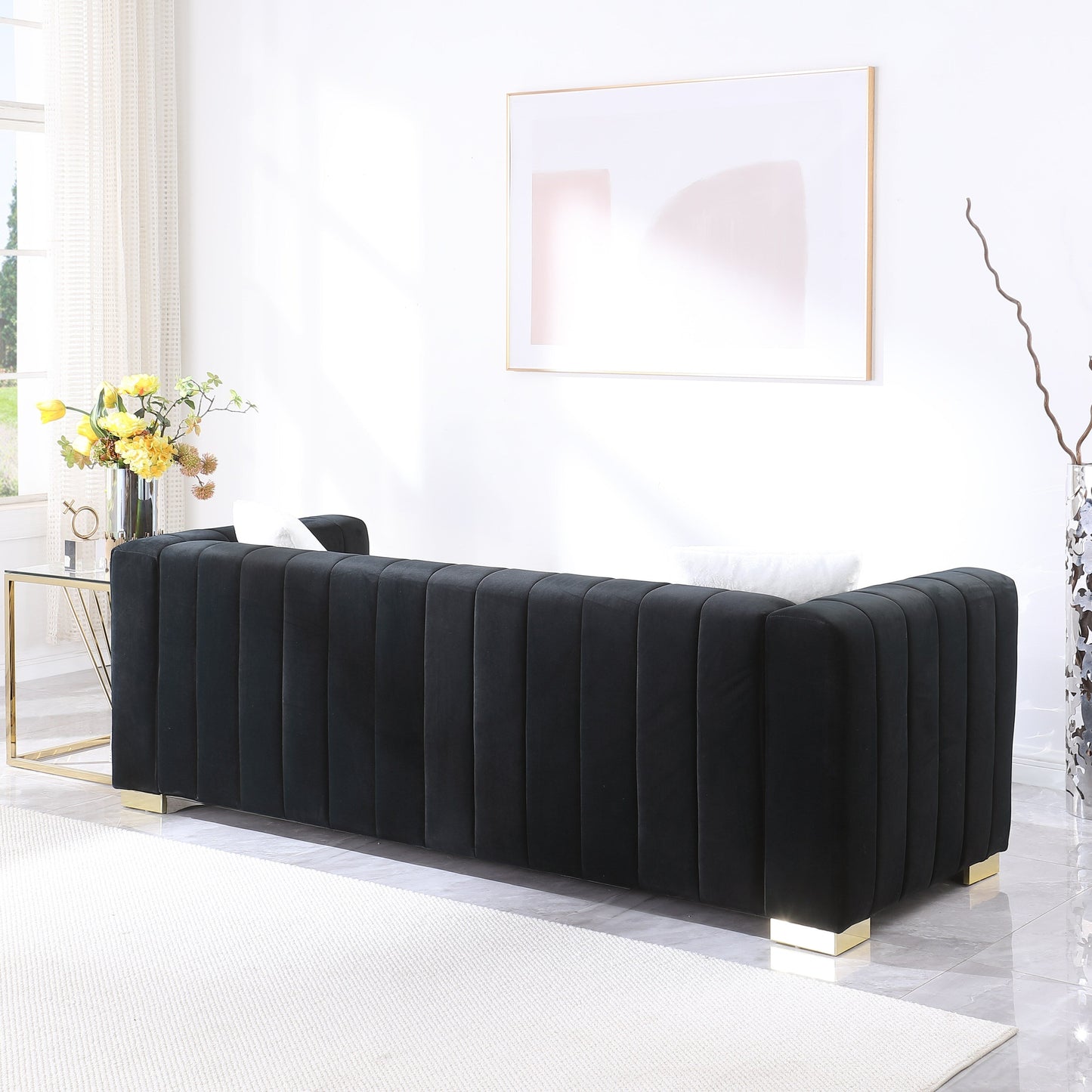 Divano Chesterfield 87.01 a 3 posti con cuscini e rivestimento in velluto per soggiorno