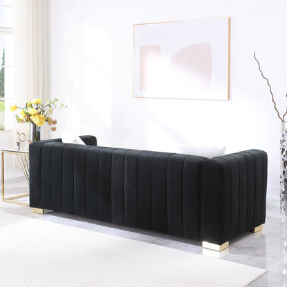 Divano Chesterfield 87.01 a 3 posti con cuscini e rivestimento in velluto per soggiorno