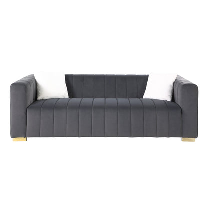 Divano Chesterfield 87.01 a 3 posti con cuscini e rivestimento in velluto per soggiorno