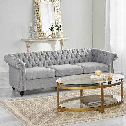 Divano Chesterfield a 3 posti con bottoni e borchie