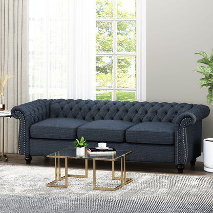 Divano Chesterfield a 3 posti con bottoni e borchie