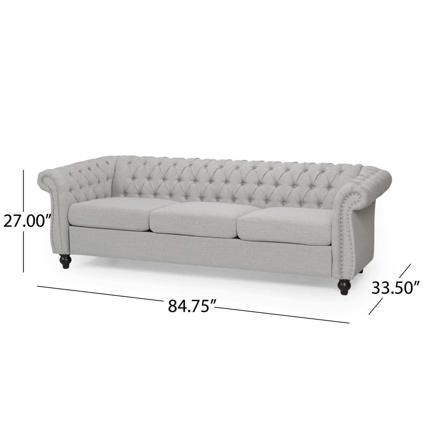 Divano Chesterfield a 3 posti con bottoni e borchie
