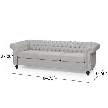 Divano Chesterfield a 3 posti con bottoni e borchie