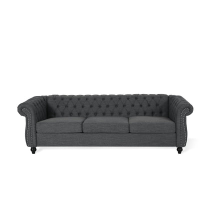Divano Chesterfield a 3 posti con bottoni e borchie