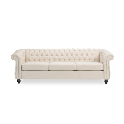 Divano Chesterfield a 3 posti con bottoni e borchie