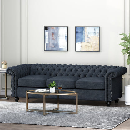 Divano Chesterfield a 3 posti con bottoni e borchie