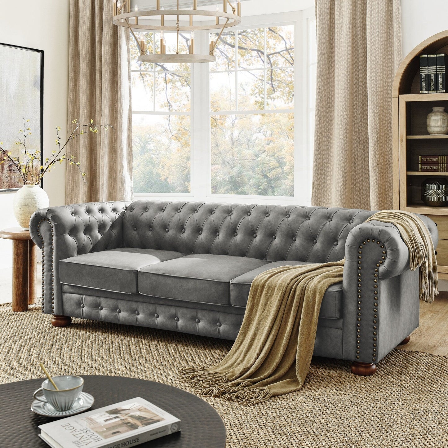Divano Chesterfield imbottito in PU a 3 posti