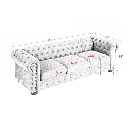 Divano Chesterfield imbottito in PU a 3 posti