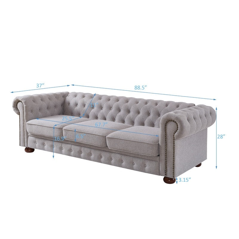 Divano Chesterfield in tessuto di lino