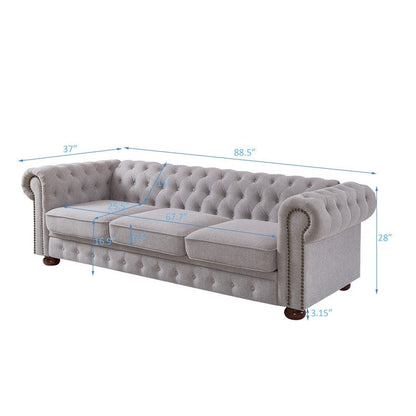 Divano Chesterfield in tessuto di lino
