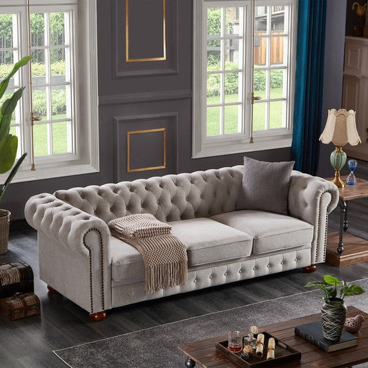 Divano Chesterfield in tessuto di lino