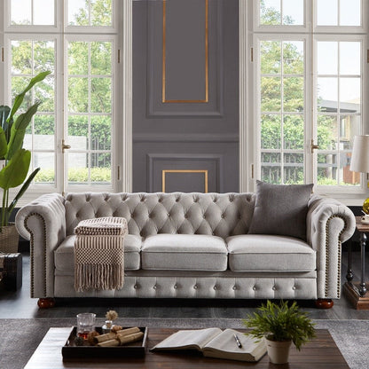 Divano Chesterfield in tessuto di lino
