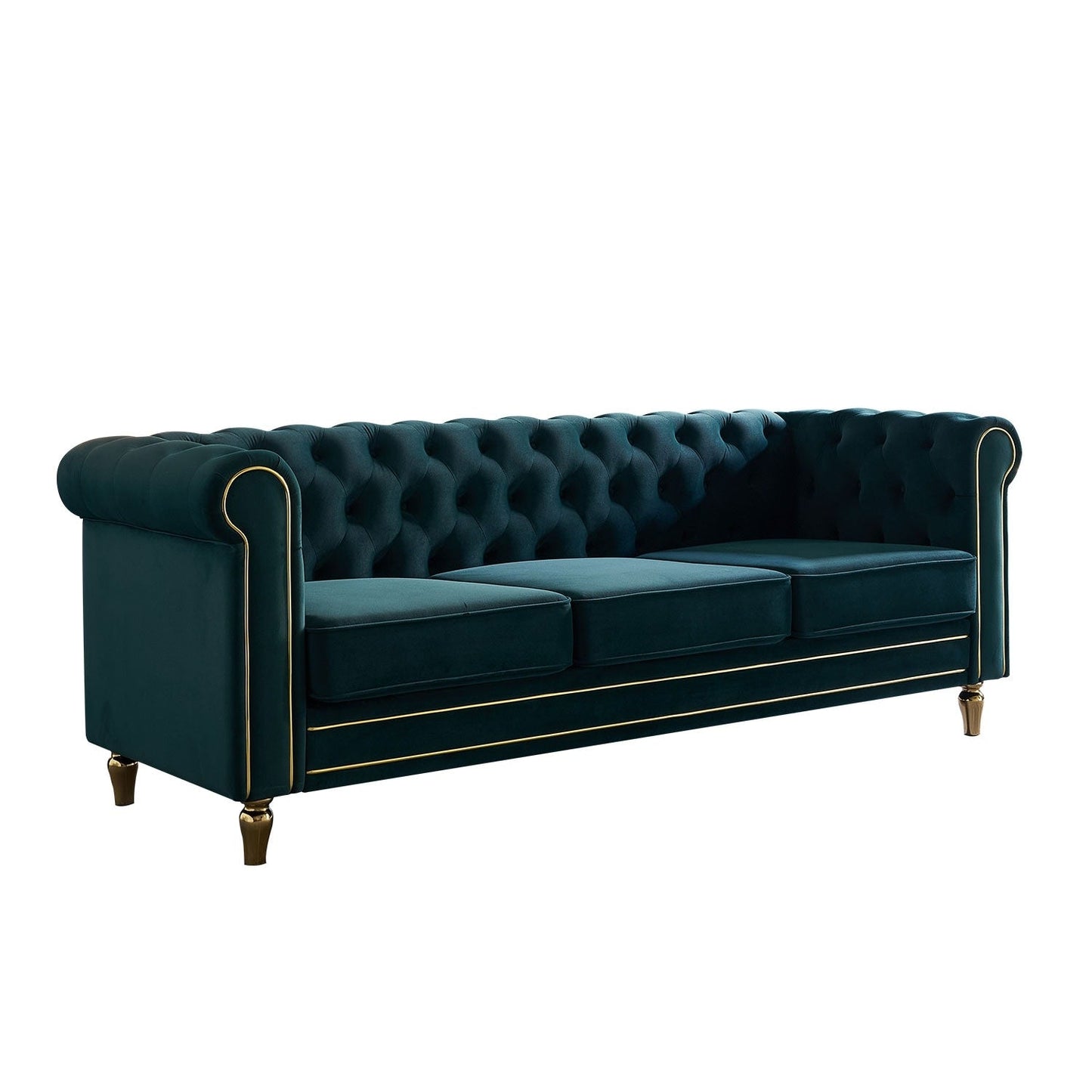 Divano Chesterfield in velluto con finiture dorate