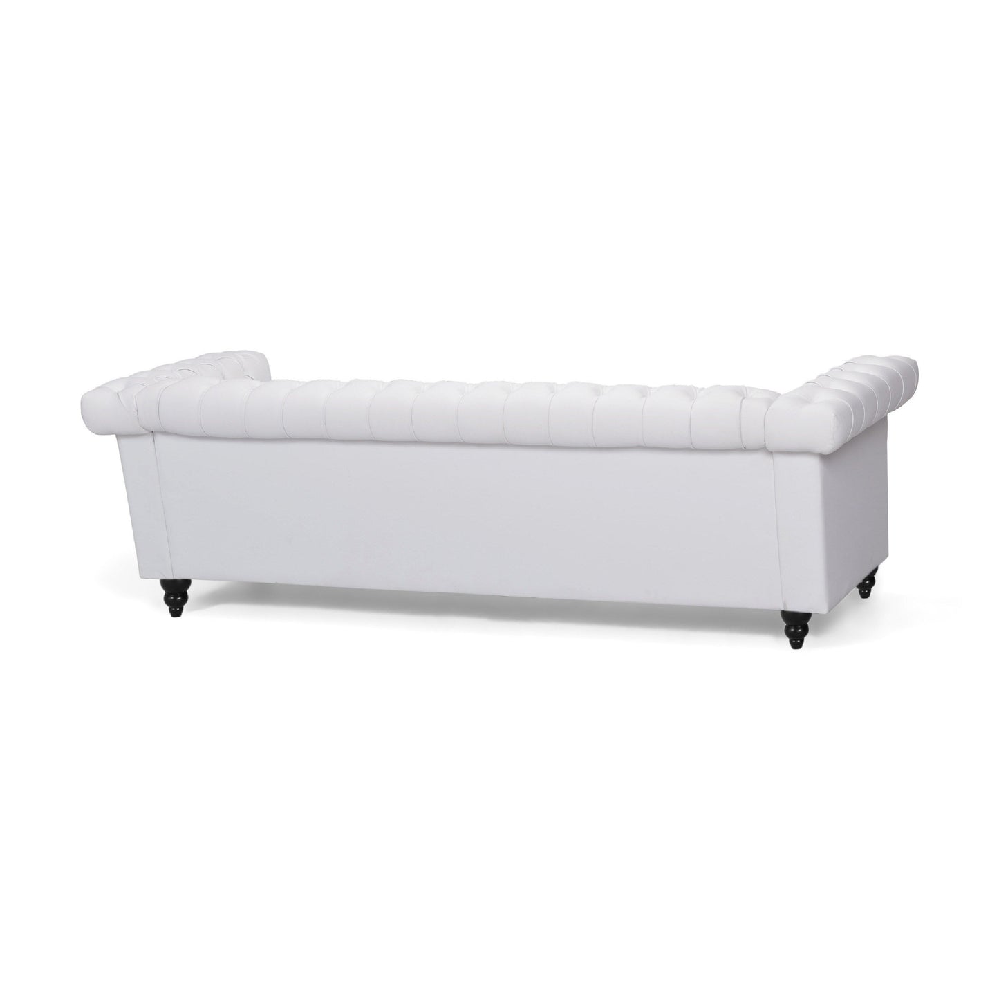 Divano Chis, Chesterfield profondo capitonné in similpelle bianca, 83 pollici
