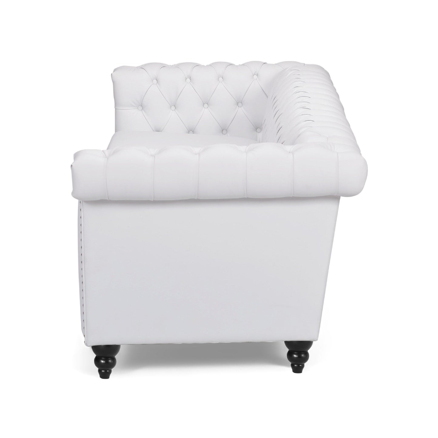 Divano Chis, Chesterfield profondo capitonné in similpelle bianca, 83 pollici