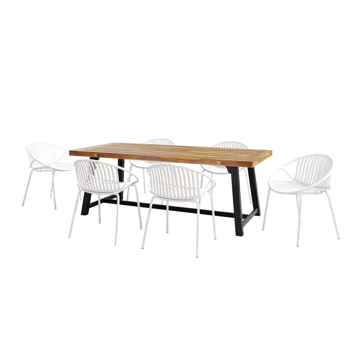 Christopher Knight Home - Set da pranzo da esterno Emma in legno e resina da 7 pezzi