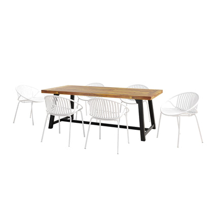 Christopher Knight Home - Set da pranzo da esterno Emma in legno e resina da 7 pezzi