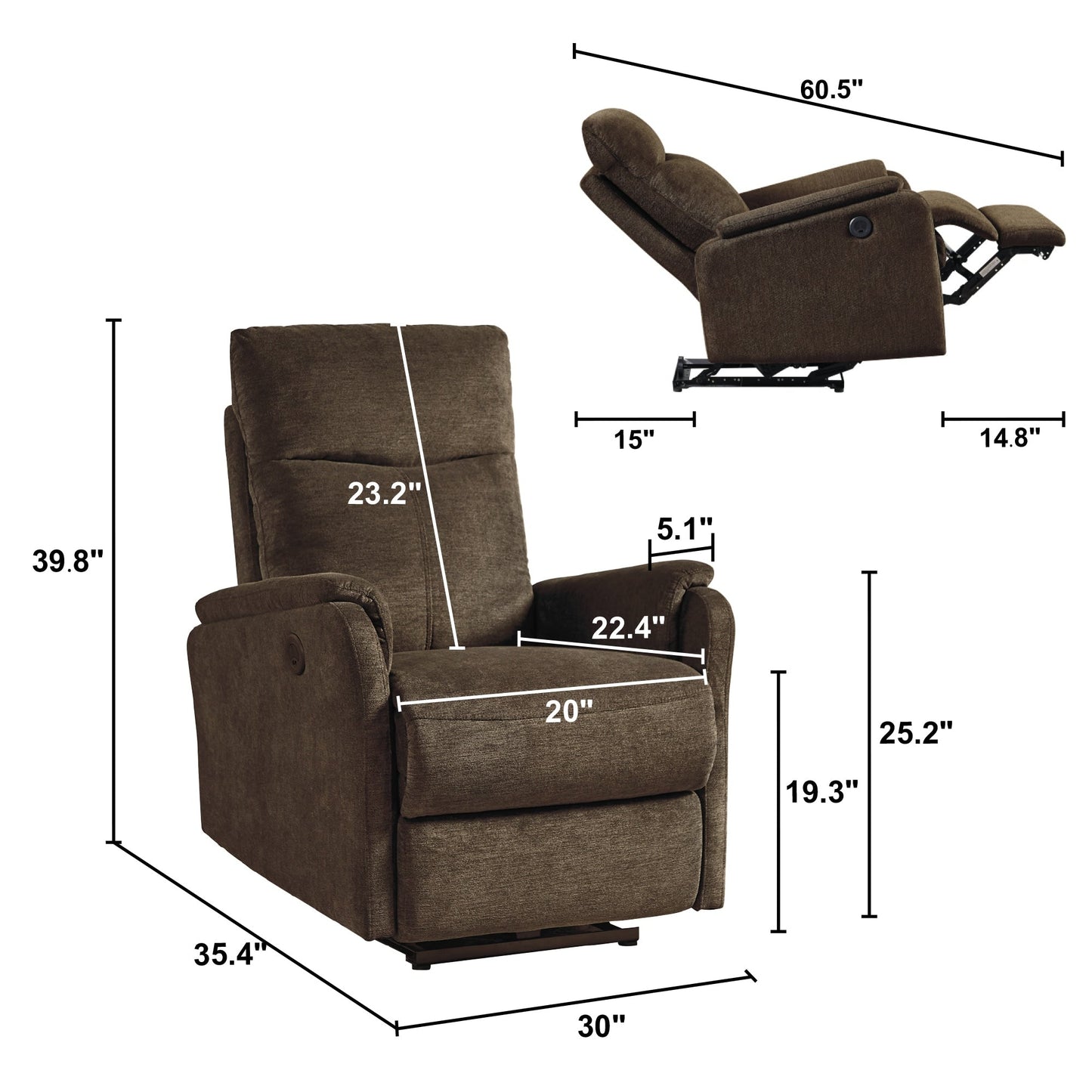 Christopher Knight Home - Poltrona reclinabile elettrica Hudson con ricarica USB