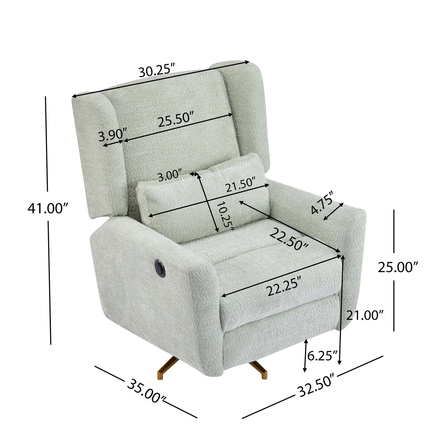 Christopher Knight Home - Poltrona reclinabile elettrica Starling con base in metallo dorato