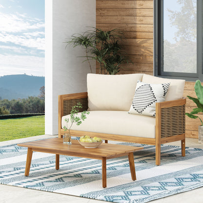 Christopher Knight Home Burchett, set di divani e tavolini da esterno in legno di acacia con cuscini Sunbrella opzionali