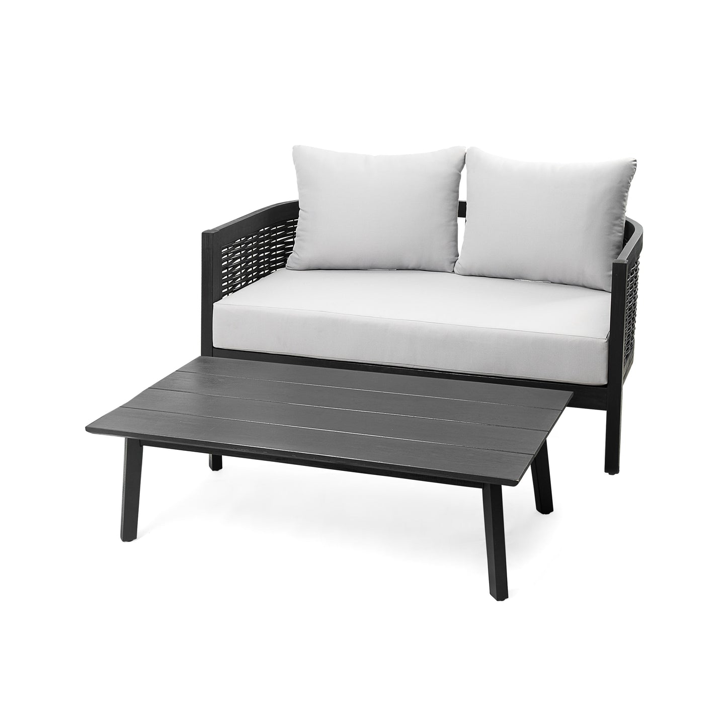Christopher Knight Home Burchett, set di divani e tavolini da esterno in legno di acacia con cuscini Sunbrella opzionali