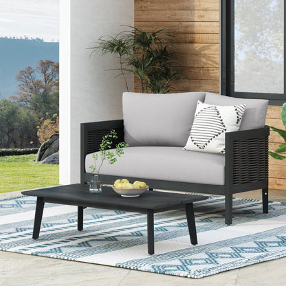 Christopher Knight Home Burchett, set di divani e tavolini da esterno in legno di acacia con cuscini Sunbrella opzionali