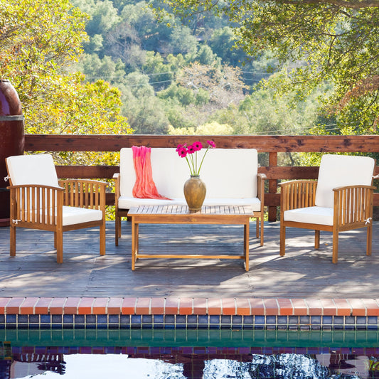 Christopher Knight Home Carolina - Set di divani da esterno in acacia da 4 pezzi - Seduta da giardino elegante e accogliente