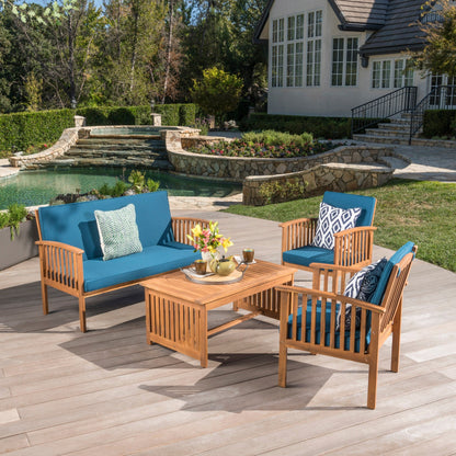 Christopher Knight Home Carolina - Set di divani da esterno in acacia da 4 pezzi - Seduta da giardino elegante e accogliente