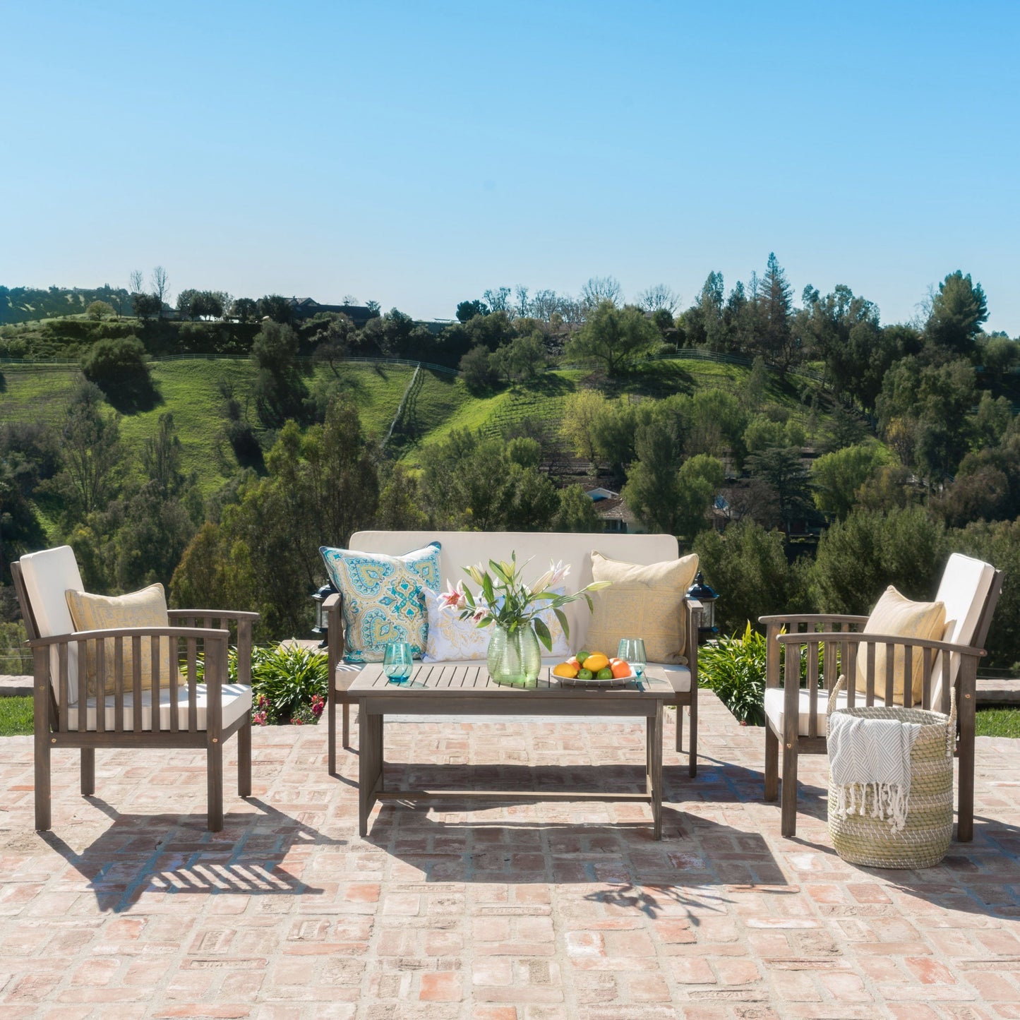 Christopher Knight Home Carolina - Set di divani da esterno in acacia da 4 pezzi - Seduta da giardino elegante e accogliente