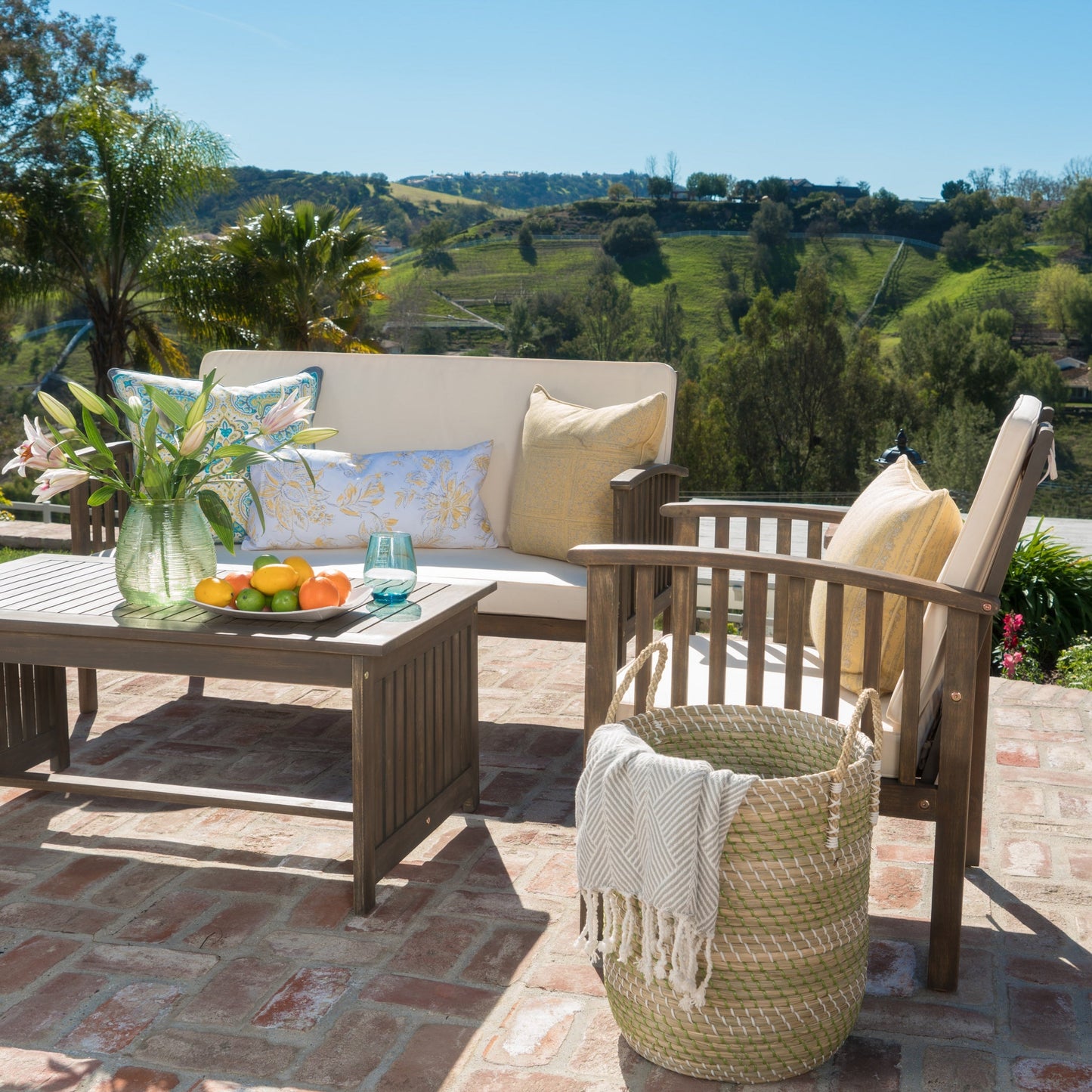 Christopher Knight Home Carolina - Set di divani da esterno in acacia da 4 pezzi - Seduta da giardino elegante e accogliente