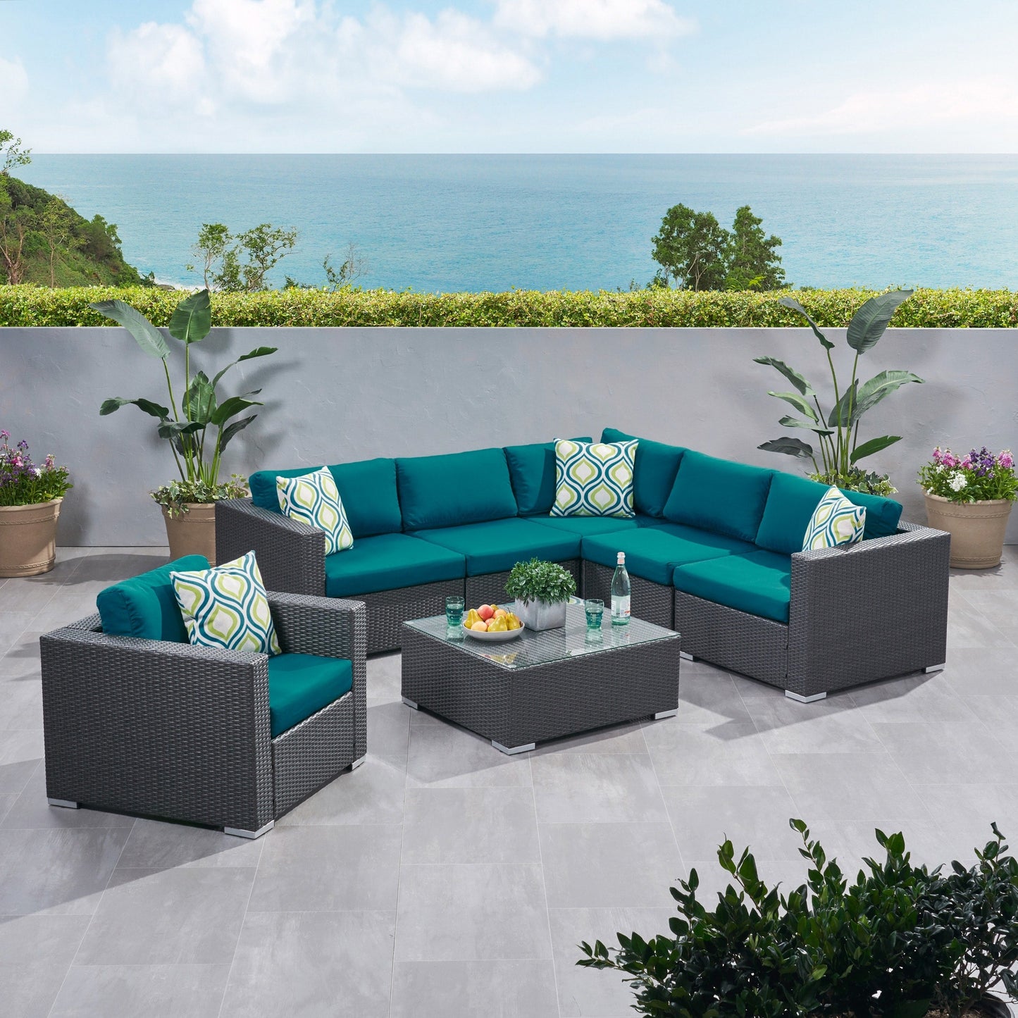 Christopher Knight Home Santa Rosa Outdoor Set di 7 sedute in vimini componibili