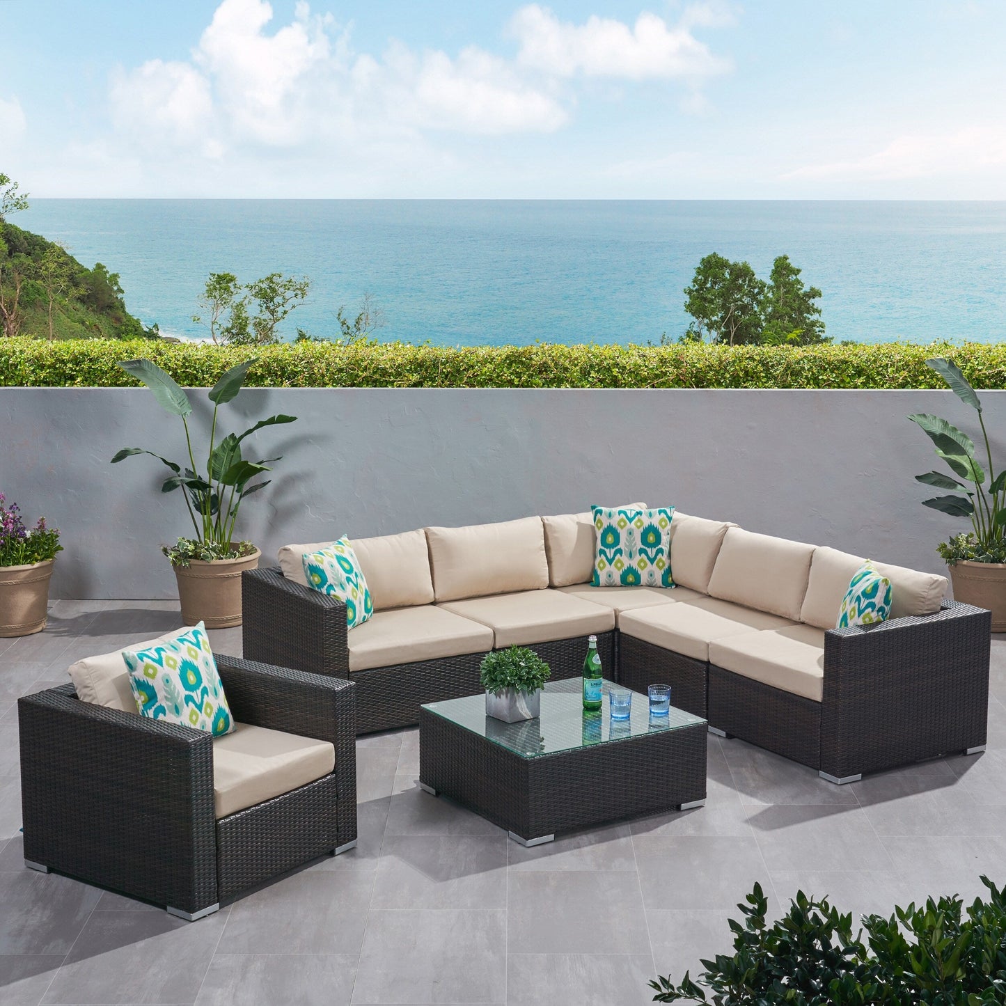 Christopher Knight Home Santa Rosa Outdoor Set di 7 sedute in vimini componibili