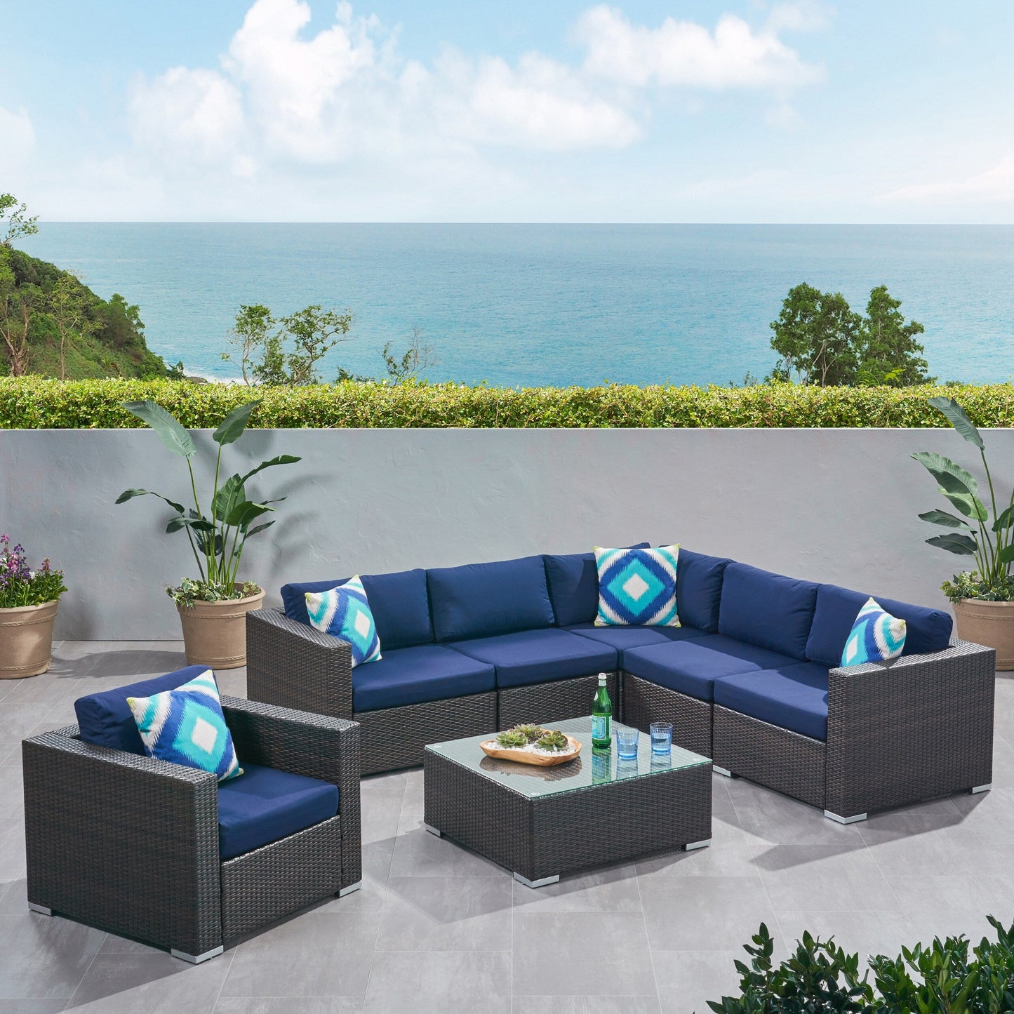 Christopher Knight Home Santa Rosa Outdoor Set di 7 sedute in vimini componibili
