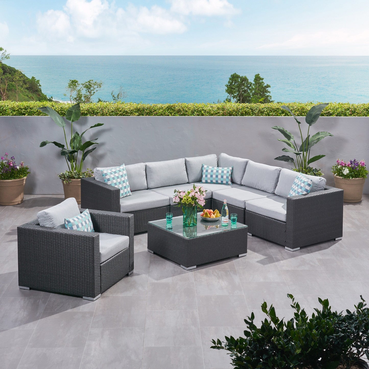 Christopher Knight Home Santa Rosa Outdoor Set di 7 sedute in vimini componibili