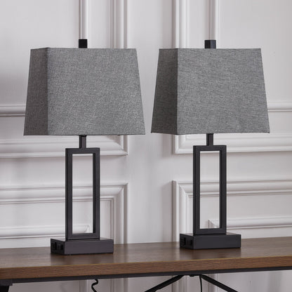 Lampada da tavolo in metallo nero con interruttore touch dimmer e porte di ricarica (set da 2) - 12'' x 6,5'' x 23,5'' (L x P x A)