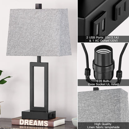Lampada da tavolo in metallo nero con interruttore touch dimmer e porte di ricarica (set da 2) - 12'' x 6,5'' x 23,5'' (L x P x A)