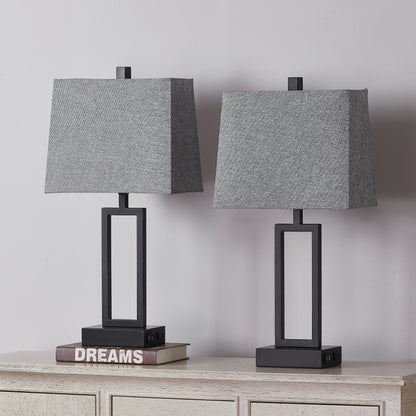 Lampada da tavolo in metallo nero con interruttore touch dimmer e porte di ricarica (set da 2) - 12'' x 6,5'' x 23,5'' (L x P x A)