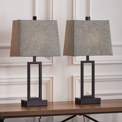 Lampada da tavolo in metallo nero con interruttore touch dimmer e porte di ricarica (set da 2) - 12'' x 6,5'' x 23,5'' (L x P x A)