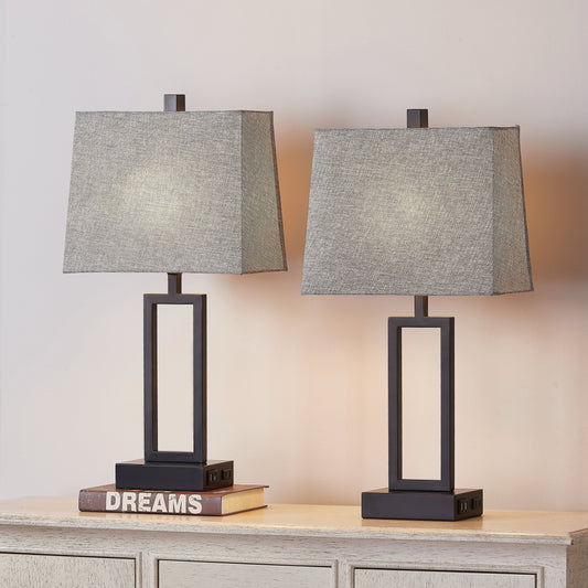 Lampada da tavolo in metallo nero con interruttore touch dimmer e porte di ricarica (set da 2) - 12'' x 6,5'' x 23,5'' (L x P x A)