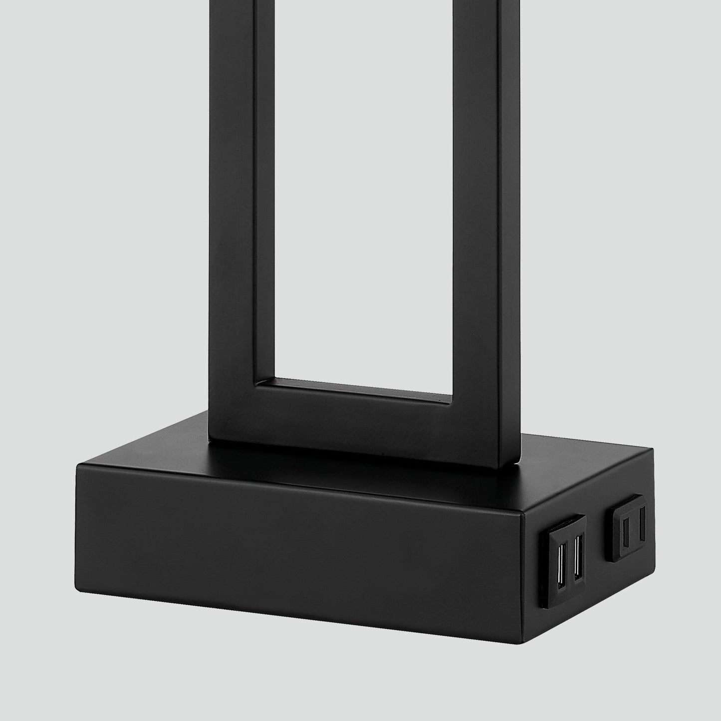 Lampada da tavolo in metallo nero con paralume bianco in stile cornice per porta, doppia porta di ricarica USB, presa CA, paralume bianco (set da 2)