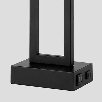 Lampada da tavolo in metallo nero con paralume bianco in stile cornice per porta, doppia porta di ricarica USB, presa CA, paralume bianco (set da 2)