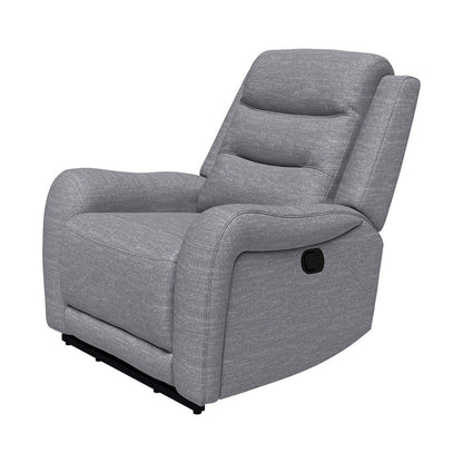 Poltrona reclinabile manuale Clair con braccioli a spirale, struttura in legno, tessuto grigio